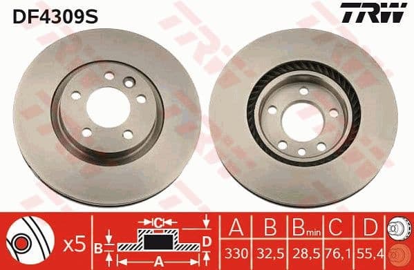 Brake Disc TRW SINGLE DF4309S
