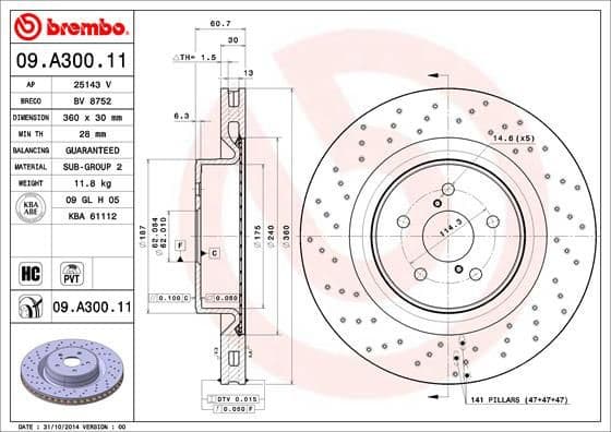 Brake Disc PRIME LINE - UV Coated 09.A300.11