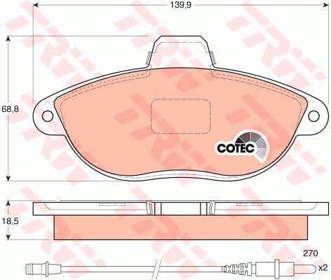 Brake Pad Set, disc brake COTEC GDB1216