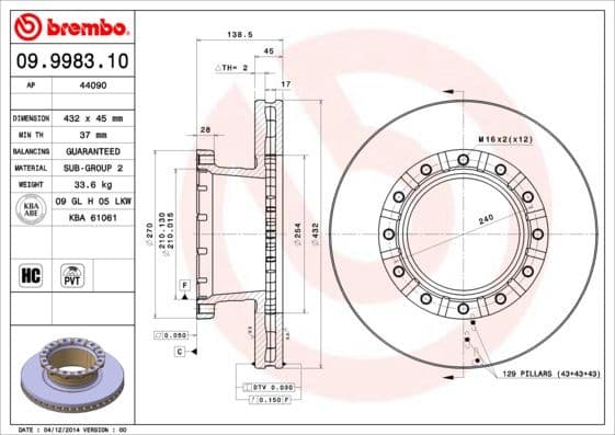 Brake Disc PRIME LINE 09.9983.10
