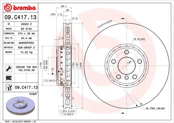 Brake Disc PRIME LINE - Composite 09.C417.13