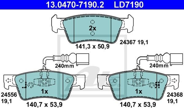 Brake Pad Set, disc brake ATE Ceramic 13.0470-7190.2