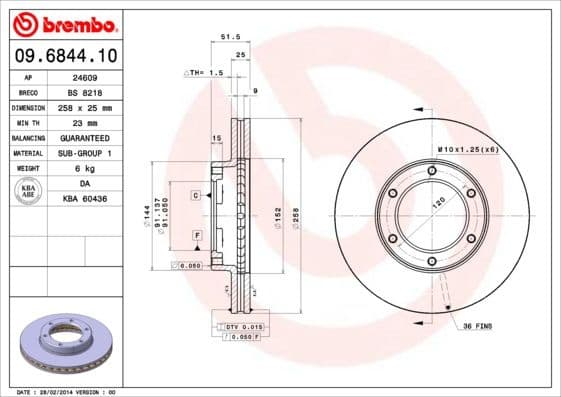 Brake Disc PRIME LINE 09.6844.10