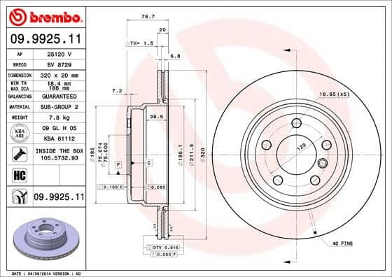 Brake discs kit rear, (2pcs), Top Quality 09.9925.11