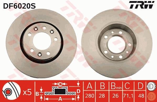 Brake Disc TRW SINGLE DF6020S