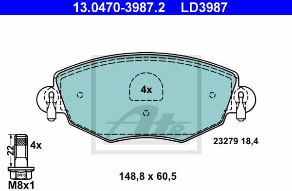 Brake Pad Set, disc brake ATE Ceramic 13.0470-3987.2