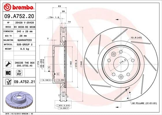 Brake Disc PRIME LINE - UV Coated 09.A752.21