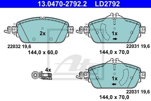 Brake Pad Set, disc brake ATE Ceramic 13.0470-2792.2