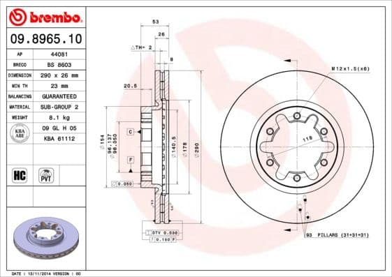 Brake Disc PRIME LINE 09.8965.10