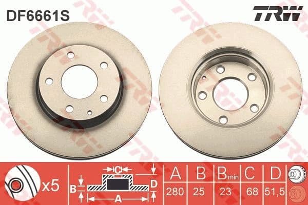 Brake Disc TRW SINGLE DF6661S