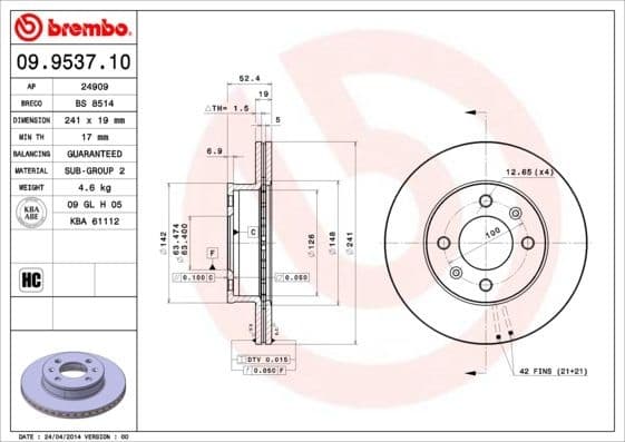 Brake Disc PRIME LINE 09.9537.10
