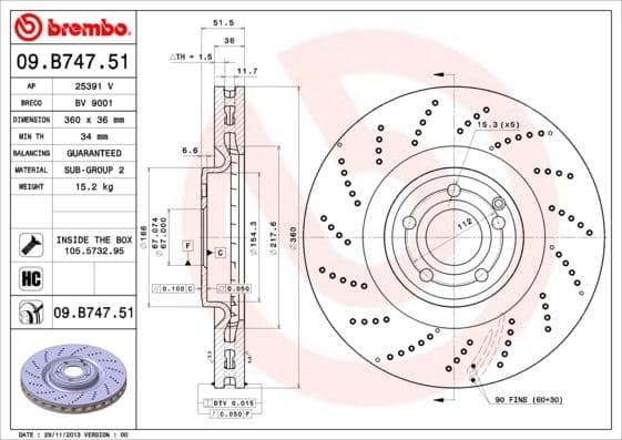 Brake Disc PRIME LINE - UV Coated 09.B747.51