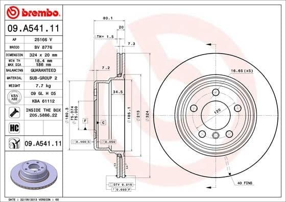 Brake Disc PRIME LINE - UV Coated 09.A541.11