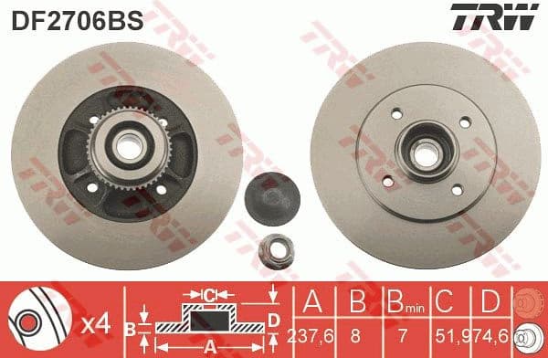 Brake Disc TRW SINGLE DF2706BS