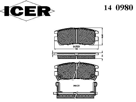 Brake pads rear 140980