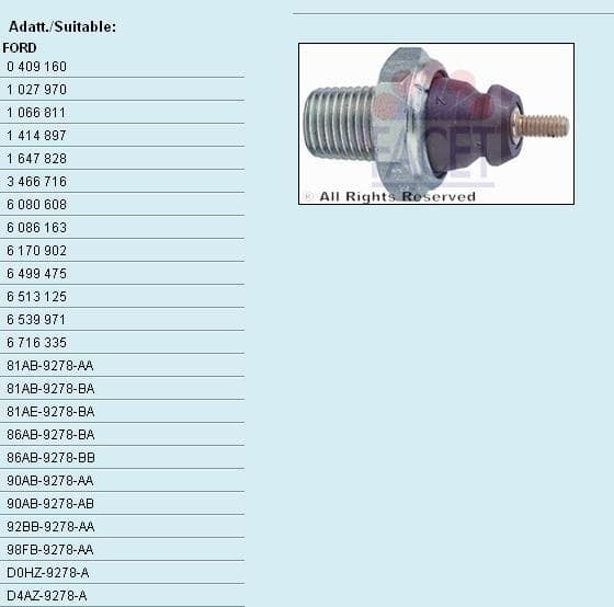 Sensor oil pressure light 7.0011