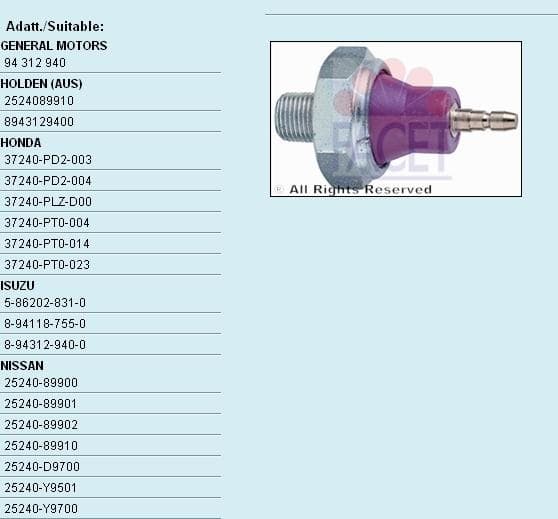 Oil Pressure Switch Made in Italy - OE Equivalent 7.0015