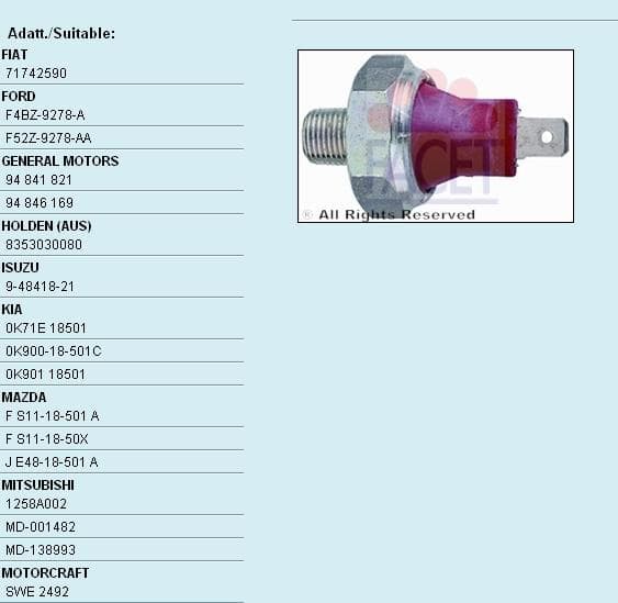 Sensor oil pressure light 7.0035