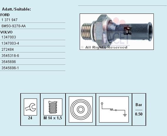 Oil Pressure Switch Made in Italy - OE Equivalent 7.0056