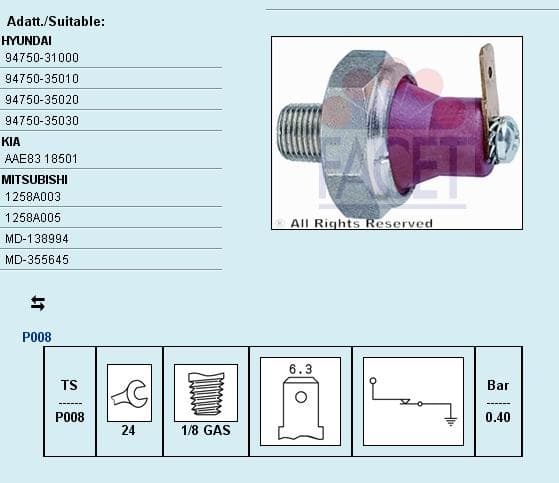 Sensor oil pressure light 7.0094