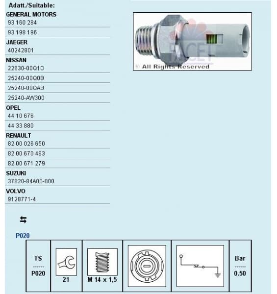 Sensor oil pressure light 7.0151