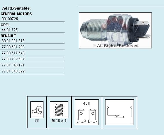 Switch reverse light 7.6017