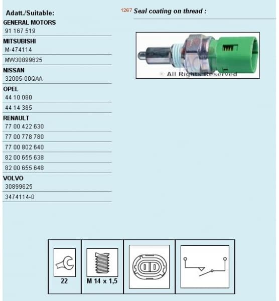 Switch, reverse light Made in Italy - OE Equivalent 7.6096