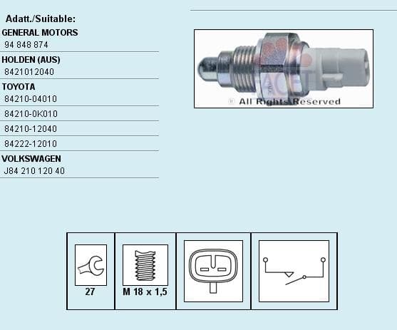 Switch, reverse light Made in Italy - OE Equivalent 7.6111