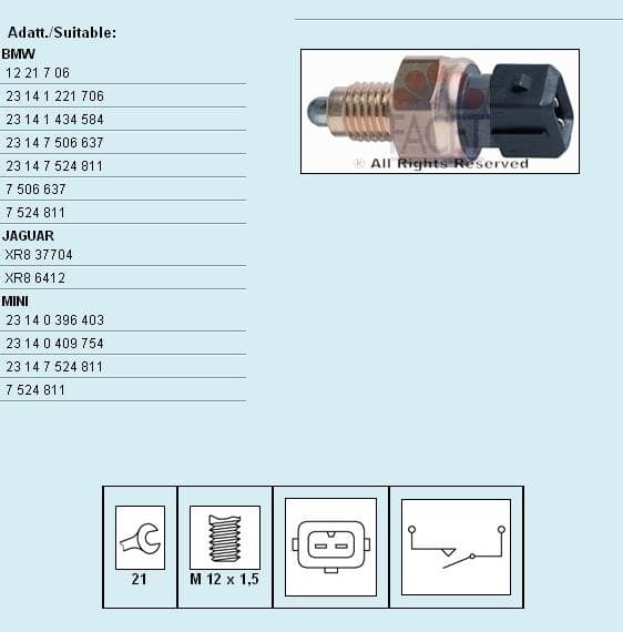 Switch, reverse light Made in Italy - OE Equivalent 7.6131