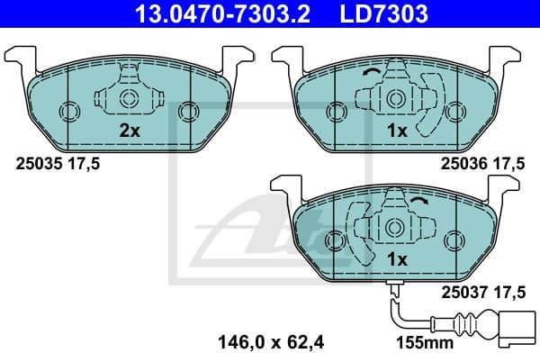 Brake Pad Set, disc brake ATE Ceramic 13.0470-7303.2