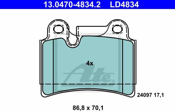 Brake Pad Set, disc brake ATE Ceramic 13.0470-4834.2