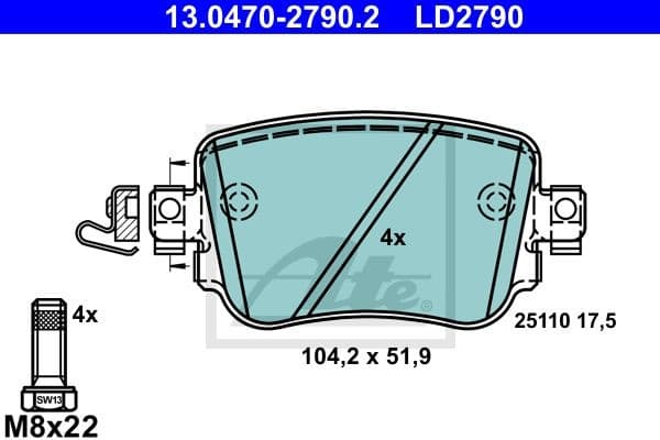 Brake Pad Set, disc brake ATE Ceramic 13.0470-2790.2