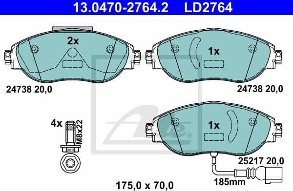 Brake Pad Set, disc brake ATE Ceramic 13.0470-2764.2