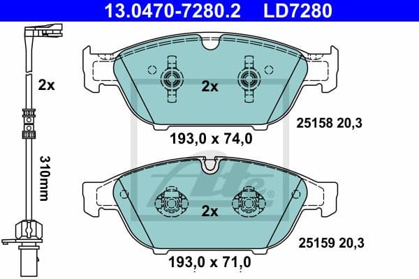 Brake Pad Set, disc brake ATE Ceramic 13.0470-7280.2