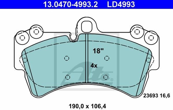 Brake Pad Set, disc brake ATE Ceramic 13.0470-4993.2