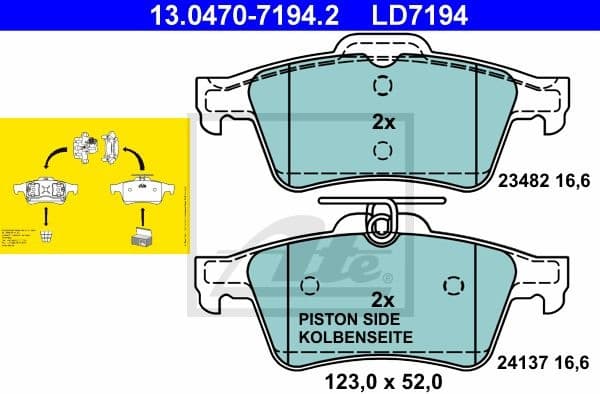 Brake Pad Set, disc brake ATE Ceramic 13.0470-7194.2