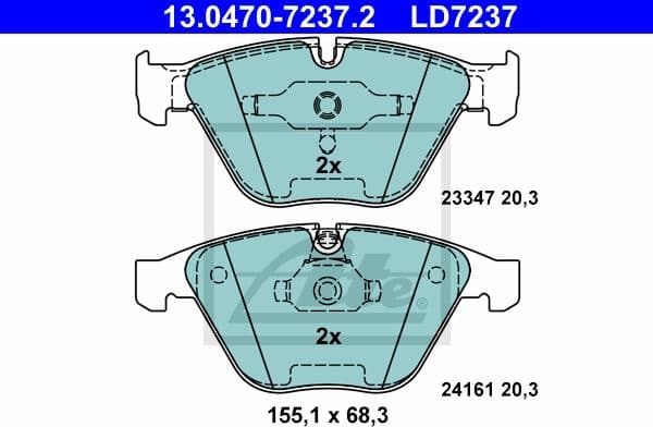 Brake Pad Set, disc brake ATE Ceramic 13.0470-7237.2