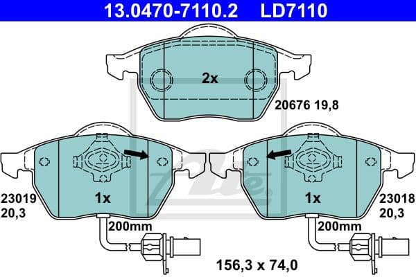 Brake Pad Set, disc brake ATE Ceramic 13.0470-7110.2
