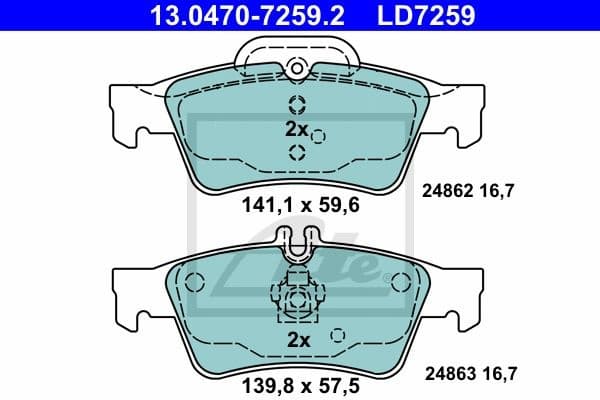 Brake Pad Set, disc brake ATE Ceramic 13.0470-7259.2