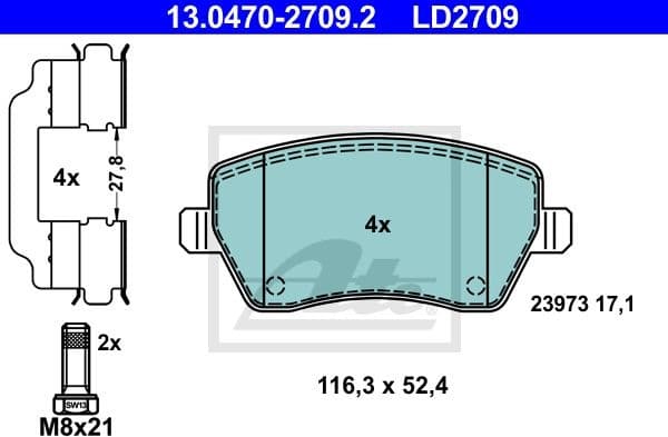 Brake Pad Set, disc brake ATE Ceramic 13.0470-2709.2