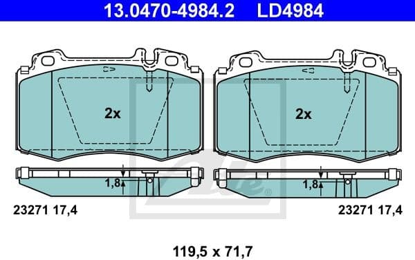 Brake Pad Set, disc brake ATE Ceramic 13.0470-4984.2
