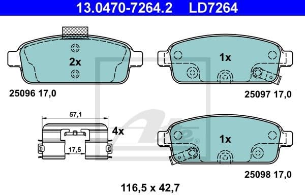 Brake Pad Set, disc brake ATE Ceramic 13.0470-7264.2
