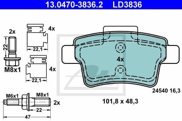 Brake Pad Set, disc brake ATE Ceramic 13.0470-3836.2