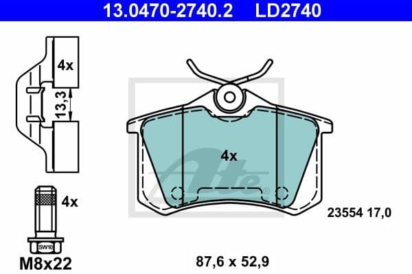 Brake Pad Set, disc brake ATE Ceramic 13.0470-2740.2