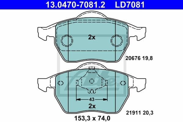 Brake Pad Set, disc brake ATE Ceramic 13.0470-7081.2