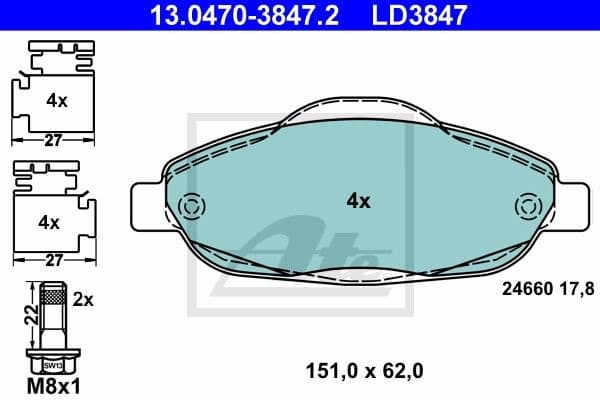 Brake Pad Set, disc brake ATE Ceramic 13.0470-3847.2