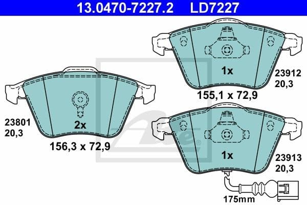 Brake Pad Set, disc brake ATE Ceramic 13.0470-7227.2
