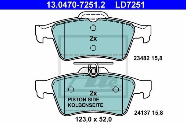 Brake Pad Set, disc brake ATE Ceramic 13.0470-7251.2