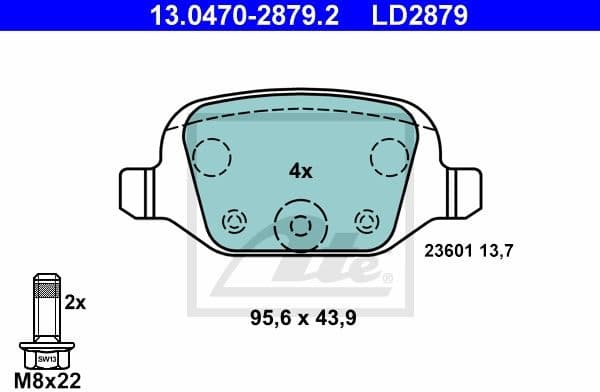 Brake Pad Set, disc brake ATE Ceramic 13.0470-2879.2
