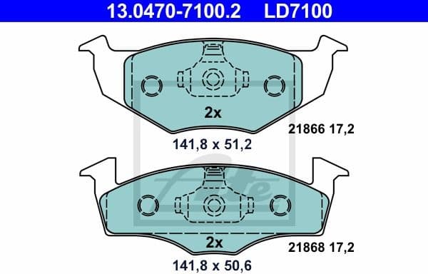 Brake Pad Set, disc brake ATE Ceramic 13.0470-7100.2